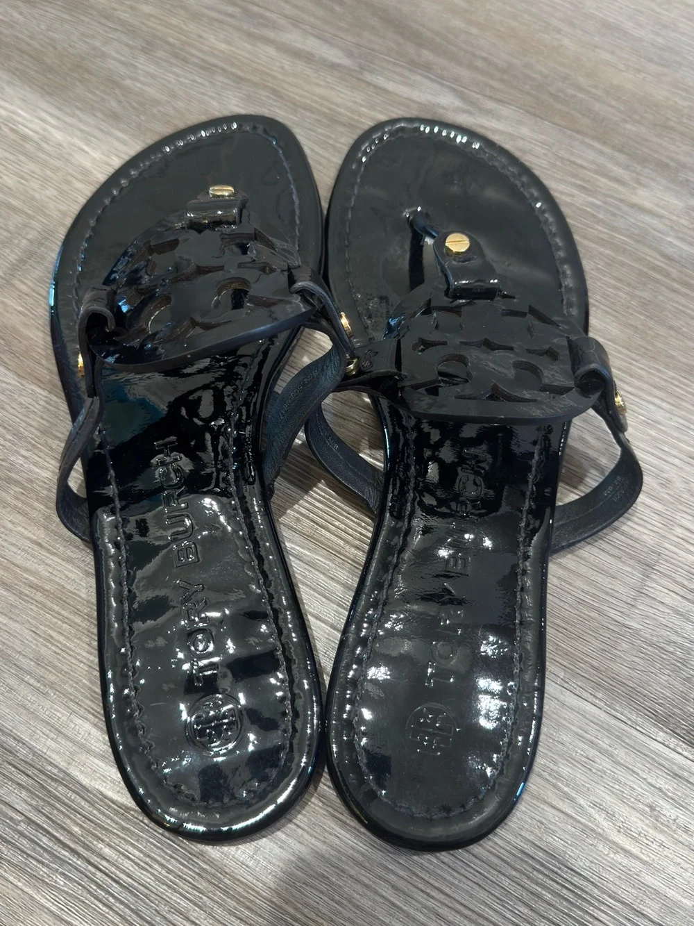 Tory Burch Miller Logo Black Patent Sandals